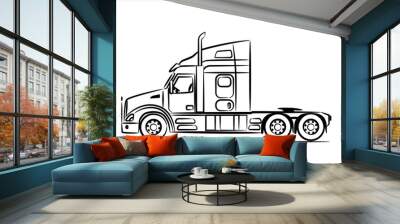 American truck without a trailer  abstract silhouette on white background. A hand drawn of a american truck car. Vector illustration view from side. Wall mural