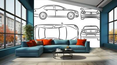 Car silhouette on white background. Vehicle icons set view from side, front, back, and top Wall mural