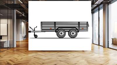 Open car trailer with awning. Car trailer with two wheel axle. Side view. Flat vector illustration isolated on white background. Wall mural