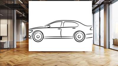 Sedan car line art vector icon monochrome illustration. A hand drawn vector line art of a sedan car. Wall mural