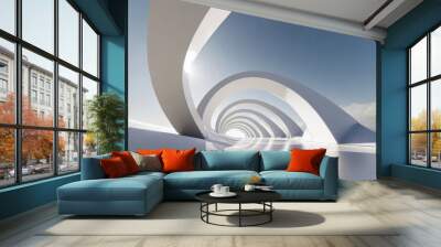 abstract architecture background futuristic white arched interior 3d render Wall mural