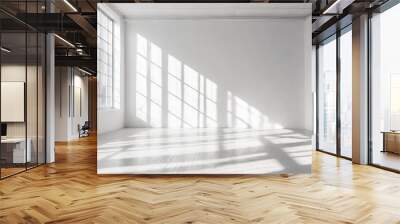 empty white interior room with large window and sun shadow modern architecture template background Wall mural