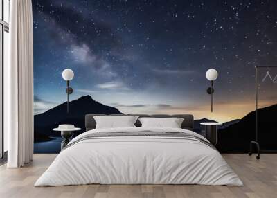 midnight stargazing horizon sky with mountain landscape scenery hd phone wallpaper ai generated Wall mural