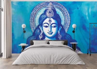 radha krishna painting art poster god color painting photo blue tone Wall mural