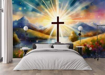 spiritual illustration jesus cross christianity background art crucifix god religion artwork religio Wall mural