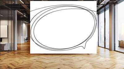 Oval speech bubble contour circled several times continuous one line drawing, Single line art simple blank comic text box organic shape, Vector illustration Wall mural