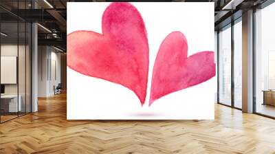 Pair of watercolor painted hearts, vector elements for your design Wall mural