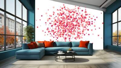 Red and pink paper heart shape vector confetti isolated on white Wall mural