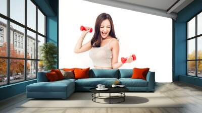 Sport woman in sportswear relax and do fitness exercise with dumbbell.Diet concept.Fitness and healthy lifestyle Wall mural