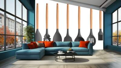 A set of kitchen utensils with a wooden handle on a transparent background. isolated object. Element for design Wall mural