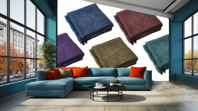 Set of colored terry towels. Isolated object on transparent background Wall mural