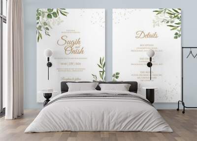 Watercolor foliage for wedding invitation template Wall mural