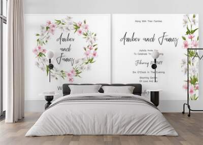 Save the date card, wedding invitation, greeting card with beautiful Alstroemeria flowers and letters Wall mural