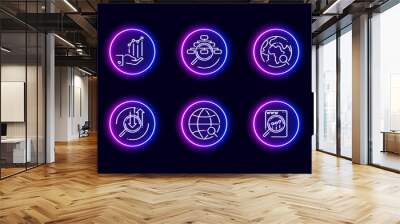 10 in 1 vector icons set related to data analysis theme. Lineart vector icons in neon glow style Wall mural