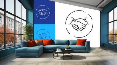 Handshake line art vector icon. Outline symbol of agreement. Wall mural