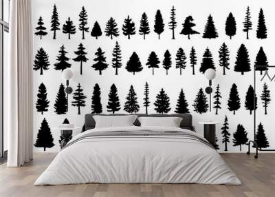 Pine tree silhouette collection on white background.Spruce tree silhouette set on white background Wall mural