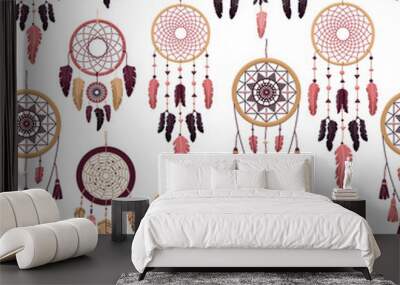 Vector seamless pattern with boho dreamcatchers. Flat style Wall mural