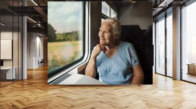 Elderly Woman in the train Wall mural