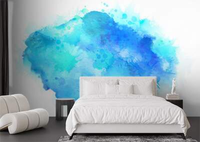 Cyan and blue watercolor stains. Bright element for abstract artistic background. Wall mural