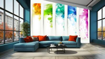 set of seven varicolored banners, abstract headers with blots Wall mural