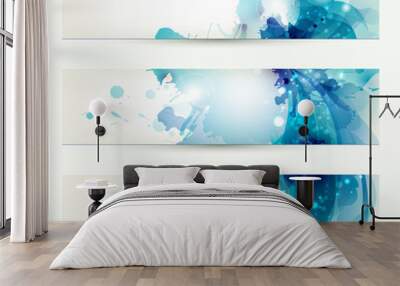 set of three banners, abstract headers with blue blots Wall mural