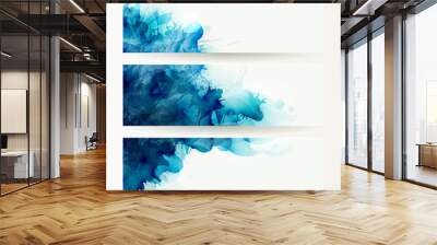 set of three banners, abstract headers with blue deliquescent blots Wall mural