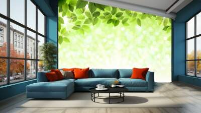 Summer branch with fresh green leaves Wall mural