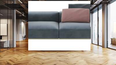 Long blue sofa and pillows on transparent background. png. 3d rendering Wall mural