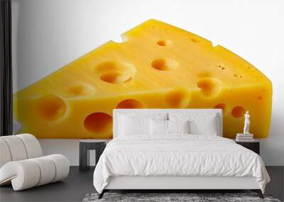 Delicious piece of cheese, isolated on white background Wall mural