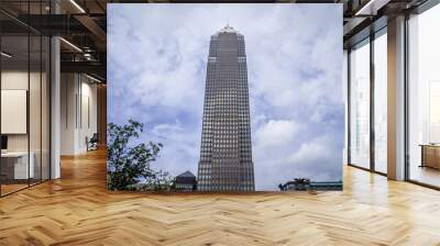 Key Tower, the tallest building in the state of Ohio, at Cleveland downtown, with the cloudy sky and glass facade.
 Wall mural