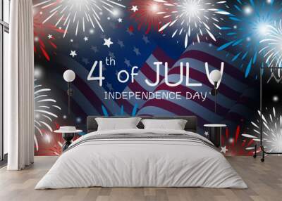 4th of july Independence day design of American flag with fireworks vector illustration Wall mural