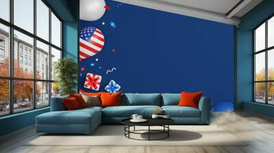 4th of july usa Independence day labor day and memorial day banner design of american flag and balloon with gift box 3D render Wall mural