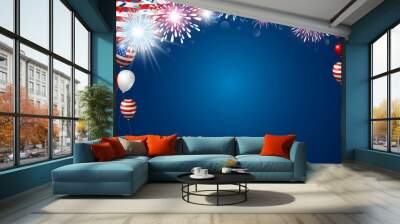 American flag and balloon with copy space banner USA 4th of july independence day vector illustration Wall mural