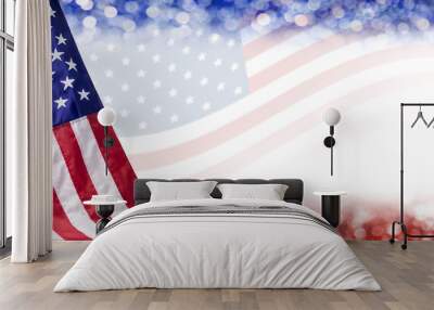 American flag and bokeh background with copy space for 4 july independence day and other celebration Wall mural