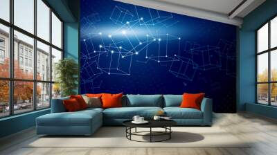 Blockchain technology design on blue background vector illustration Wall mural