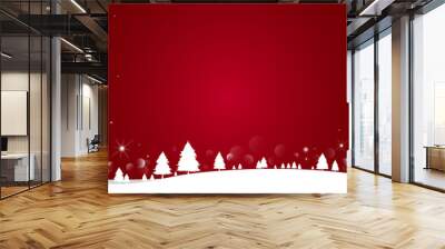 Christmas background design of pine tree and snowflake with snow falling in the winter vector illustration Wall mural