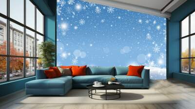 Christmas background design of snow falling winter season vector illustration Wall mural