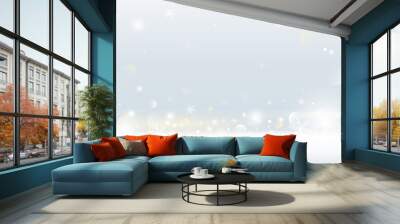 Christmas background design of snowflake and snow falling with bokeh lights vector illustration Wall mural