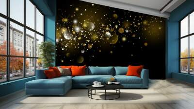 Gold glitter and snow falling with bokeh in the winter on black background for christmas and new year vector illustration Wall mural