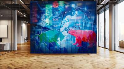 Stock market background concept design of Bull and Bear with global network Wall mural