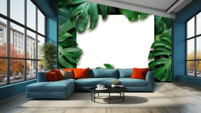 Tropical leaves and blank white paper background Wall mural