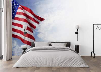 usa flag and blue sky with cloud background Wall mural