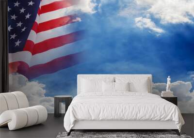 usa flag on cloud and blue sky background for 4 july independence day or other celebration Wall mural