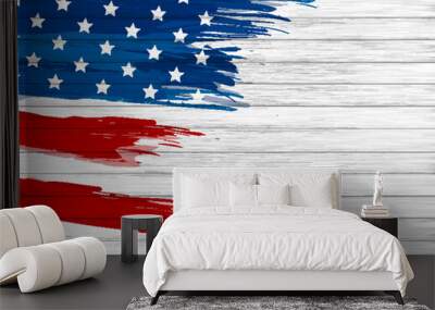 USA flag paint on white wood background vector illustration Wall mural