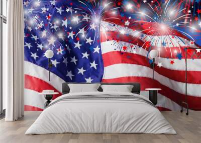 USA flag with fireworks background for 4 july independence day Wall mural