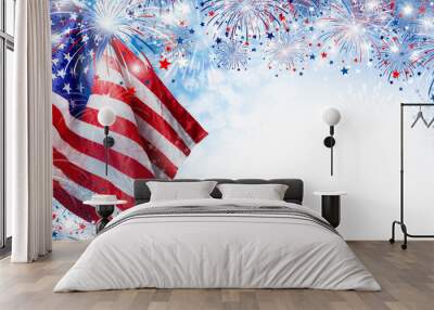 USA flag with fireworks background for 4 july independence day Wall mural