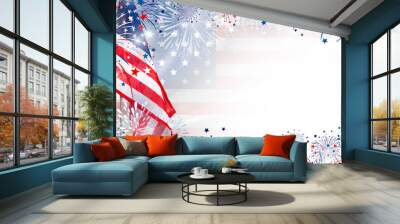 USA flag with fireworks background for 4 july independence day Wall mural