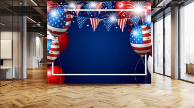 Vector USA balloon design of american flag with firework on blue background for 4 july independence day or other celebration Wall mural