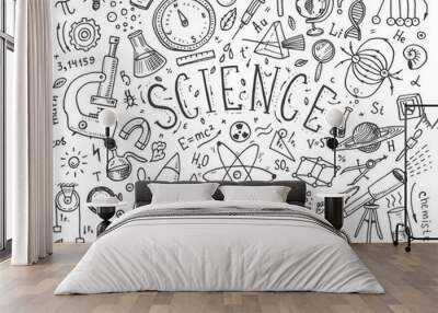 engraved hand drawn in old sketch and vintage style. scientific formulas and calculations in physics and mathematics, chemistry and biology or astronomy on whiteboard. Education and Science. Wall mural