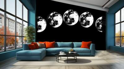 The Phases Of The Moon in the solar system. Astrology or astronomical galaxy space. Orbit or circle. engraved hand drawn in old sketch, vintage style for label. Wall mural